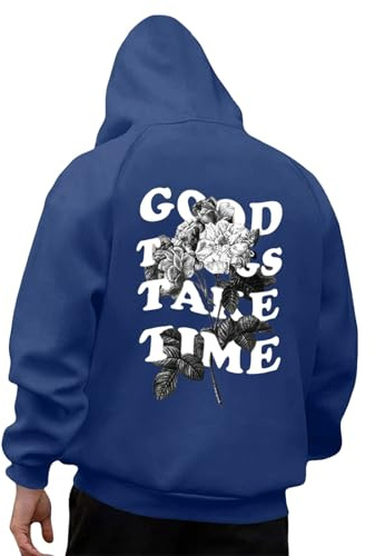Zanisouta Hoodie Herren Winter Pullover Oversized Kapuzenpullover Y2K Sweatshirt mit Lässige Good Things TAKE TIME Backprint Langarmhemd Casual Streetwear Kinder Mädchen Kuschelhoodie