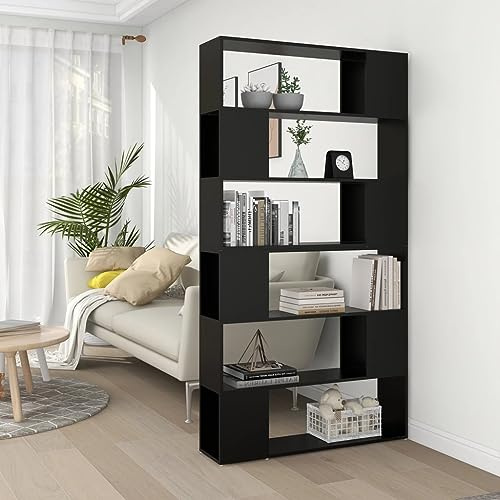 Owoxanthellate Bücherregal Raumteiler Schwarz 100x24x188 cm aus Holzwerkstoff, Standregal mit geräumigen Fächern, Modernes Design & Robustheit für Wohnzimmer Büro Schlafzimmer Flur