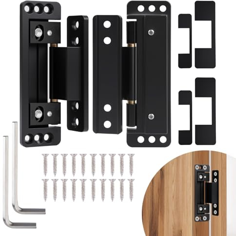 Qivine Charnière Invisible pour Portes, Lot de 2 Charniere Porte Lourde en Alliage de Zinc, Charniere Porte avec Vis à Clé, Charge de 50 kg, Ouverture de 110º, pour Portes de Jardin (Noir)