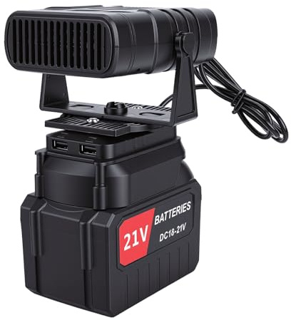 YUEHISY Stufetta Elettrica Alimentata a Batteria, Stufa Portatile con 2 Batterie Ricaricabili da 3,9 Ah, 2 Livelli di Calore, Protezione Dal Surriscaldamento, per Interni Esterni (Spina europea)