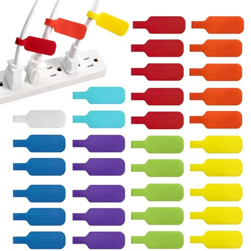 40-Pack Multi-Color Cable Labels - Write-On Self-Adhesive Wire Markers - Durable Nylon Cord Tags for Office, Home & IT - 8 Color-Coding Identification Strips for Ethernet, USB, Chargers & Power Cords