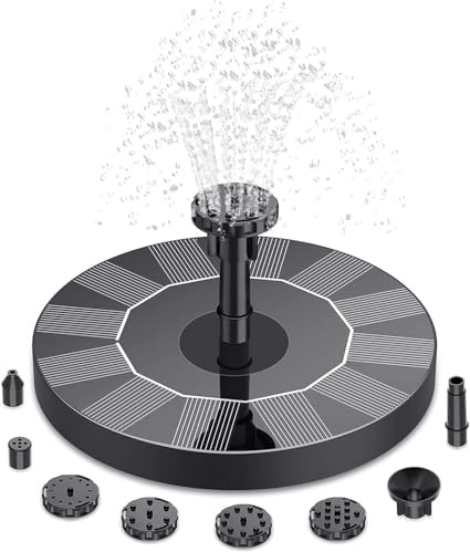 Solar Fountain Pump,1.5W 190L/H Circle Garden Solar Powered Water Pump Floating Fountain Pump with 6 Nozzles, Upgraded Solar Powered Water Foun tain Pump for Birdbaths & Ponds