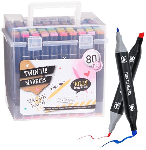 Spetebo Doppelspitzen Filzstifte Set, 80 Farben, mit Aufbewahrungsbox | Doppelfasermaler, Box mit Tragegriff, Grafikmarker Kunstmarker, Dual Brush Pen, Zum Zeichnen Ausmalen Lettering