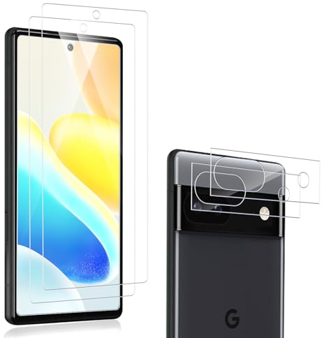 Carantee für Panzerglas für Google Pixel 6A Schutzfolie, 2+2 Stück 9H Härte HD Klar, Fingerabdruck-ID, Kameraschutz + Displayschutz,Kratzfest Anti-Staub, Blasenfrei für Alltag Tasche