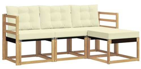 vidaXL Outdoor-Sofagarnitur mit Kissen 4 pcs Weiß und Creme, Garten-Sofa, modernes Lounge-Set für draußen, haltbar, gemütliche Terrasse-Sitze für jeden Anlass