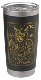 RPG Gamer Barbarian D20 Dice Nerdy Geek Cat Hombres Mujeres Niños Vaso térmico de acero inoxidable de doble pared