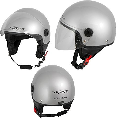 A-Pro Motorradhelm Motorrad Roller Jet Helm Demi Mit Viser Silber XL