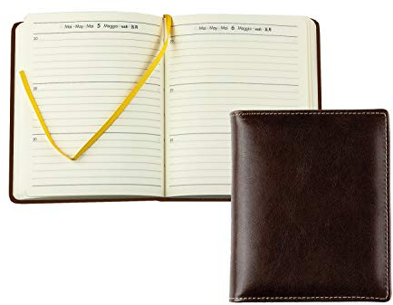 DELMON VARONE - 3 Jahres Kalender immerwährend gebunden in Anilin Leder braun - Organizer Buchkalender (1 Tag 1 Seite) mit Tagesansicht - Notizbuch Planer im Ledereinband - Tagebuch für 3 Jahre