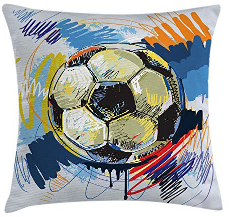 ABAKUHAUS Fußball Kissenbezug, Bunte Detaillierte, Wasser und Schmutz resistent Stoff Digital Druck Für den Innen oder Außen Bereich, 50 x 50 cm, Grau Blau