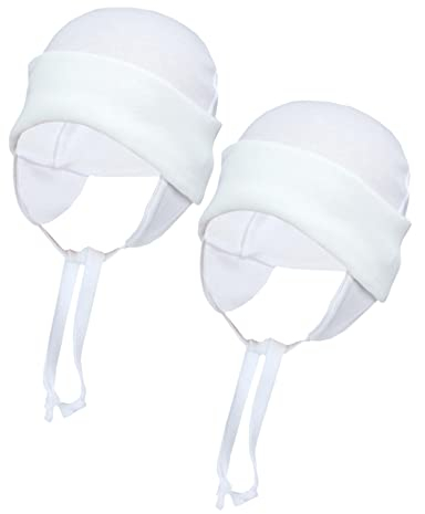 TupTam Baby Erstlingsmütze mit Ohrenklappen 2er Pack, Farbe: Weiß, 56