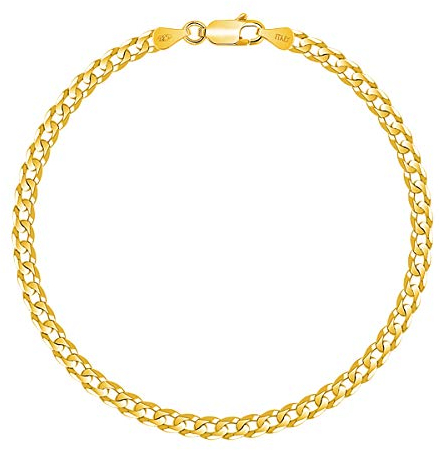 PLANETYS - Bracelet Argent 925/1000 Plaqué Or Jaune 18 Carats Maille Gourmette Plate Diamantée Largeur: 3.3 mm