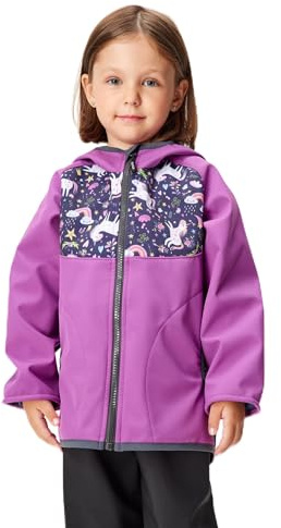 unuo Kinder Softshelljacke mit Fleecefutter und Kapuze, wasserabweisende und winddichte Outdoor Full-Zip Funktionsjacke, atmungsaktive Kinderjacke BASIC