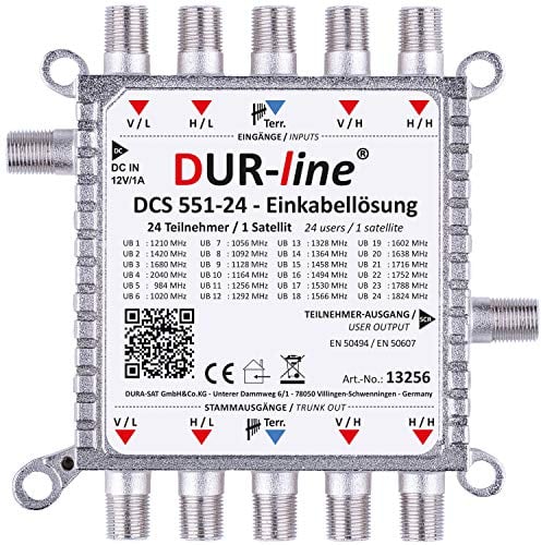 DUR-line DCS 551-24 - preiswerte Einkabellösung für 24 Teilnehmer für Quattro LNB - 1 x 24 SCR/DCSS User Bands - kaskadierbar [Digital, HDTV, FullHD, 4K, UHD]