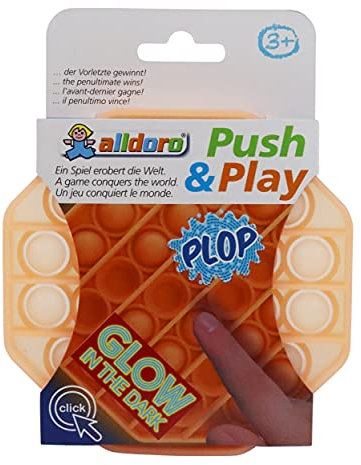 alldoro 63067 Play Silikon Fidget Spielzeug ca. 12 cm achteckig, Pop it Anti Stress Fingerspielzeug, Bubble Push für Stressabbau, für Kinder und Erwachsene, Glow in The Dark Orange