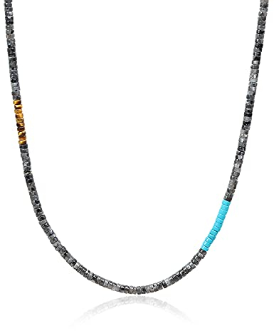 COAI Geschenkideen Herren Heishi Surfer Halskette Stammes Kette aus Tigerauge Synthetischem Türkis Labradorit