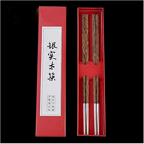 LIANGJUANG Baguettes japonaises Baguette Chinoise Baguettes Chinoises 2 Paires de Baguettes Naturelles réutilisables, Coffret Cadeau Baguettes Artisanales à tête argentée en Bois Vaisselle pour ad