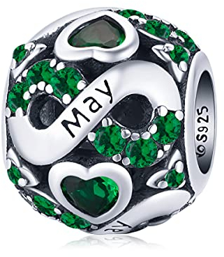 925 Sterling Silber Mai Geburtsstein Anhänger Charm Schmuck passend für Pandora Charms Armbänder für Frauen Mutter Schwester für Geschenke zum Geburtstag Weihnachten