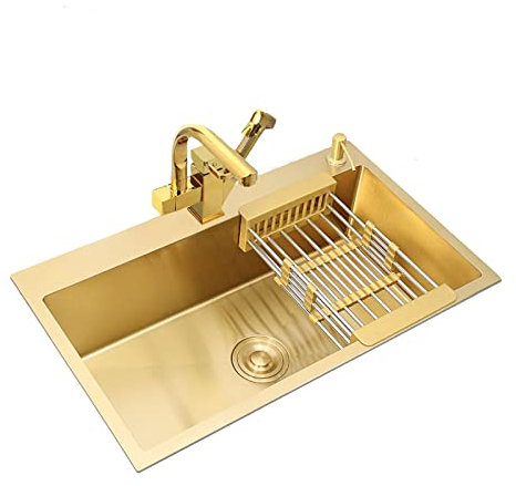 Evier Cuisine doré Finition Satinée,Evier Inox 1 Bac ,Lavabo Evier Cuisine 1 Bac Carré,pour Installation Sous Plan ou Encastrée,grand lavabo à vaisselle à fente unique ( Size : 53*43cm/20.9*16.9in )