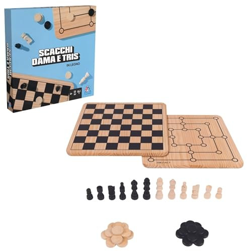Editrice Giochi, Giochi da Tavolo Classici, Scacchi Dama e Tris, Scacchiera in Legno 3 in 1, Scacchiera professionale, dai 6 anni in su