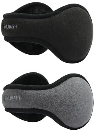 FSMILING Lot De 2 Cache-Oreilles Pour Hommes Femmes Cache Oreilles Hiver Cache-Oreilles Chauds Réglables En Polaire Pliable Adulte,Noir & Gris
