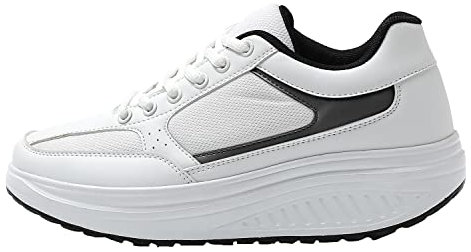 JOMIX Zapatillas Deportivas Mujer Basculantes Sneakers Zapatos Mecedores Cómodos Adelgazar Caminata Jogging Fitness, 01 Blanco, 37 EU