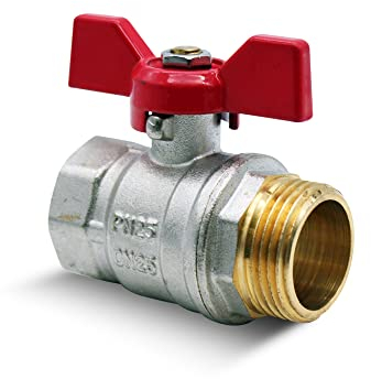 DOJA Barcelona | Valvola a Farfalla | Farfalla Idraulica 1/2” Rosso | PN-25 M-F | Ottone | Valvole a Farfalla per Acqua con Leva di Cambio per Rubinetto Lavatrice, Acqua Calda, Tubi Idraulici