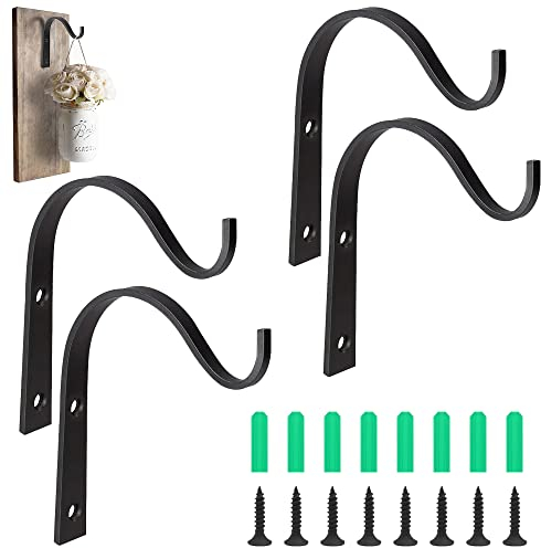 Neikafan 4 Piezas Ganchos Hanging Basket Bracket Colgante Plantas Cestas Pared Gancho Soporte Faroles Planta Parra con Ocho Tornillos para Cestas Flor, Cestas Colgantes, Jaulas Pájaros Usw(Negro)