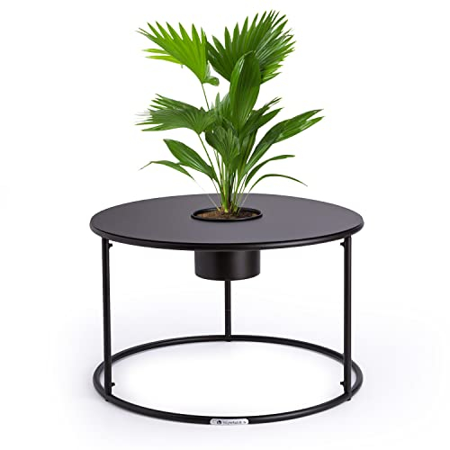 blumfeldt Table Basse Ronde avec Pot de Fleur, Petite Table Basse Salon Moderne et Design en Acier Inoxydable, Tables Basses Noir, Meubles de Salon, Pot Amovible, Table Basse Industrielle Metal Noire