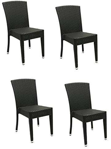 Konway 4X Maui Stapelstuhl Schwarz Polyrattan Garten Sessel Stuhl Set stapelbar Gartenstühle Gartenmöbel Terrasse Sitzgruppe Outdoor Lounge Möbel