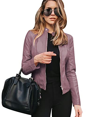 Giubbotto Ecopelle Donna Giacca Similpelle Donna Giubbino Giacche Ecopelle Donna Giacca Biker Jacket Faux Leather Jacket Donna Giacca Finta Pelle Sintetica Donna Stand-up Curvy Primavera Viola M