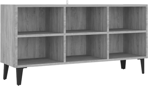 vidaXL TV Cabinet in Grey Sonoma with Metal Legs and 6 Compartments, Stable and Sturdy Construction for Living Room, 103.5x30x50 cm