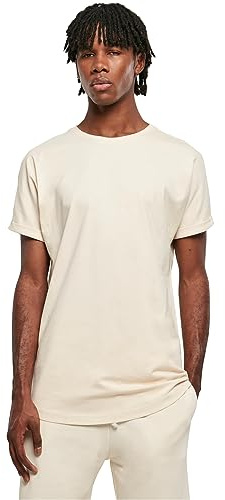 Urban Classics Herren T-Shirt Long Shaped Turnup Tee, lässiges T-Shirt für Männer, in langem Schnitt, erhältlich in vielen Farben, Whitesand, L