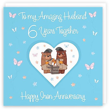 Hunts England - Husband 6th Anniversary Card - 6 Years - Iron Anniversary - Romantic Meadows - Fun Card - Sixth Anniversary Card For Husband