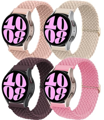 4 Pcs Tressés Bracelets pour Galaxy Watch 7/6/5/4/FE 6/4 Classic 5 Pro | Nylon Sport Band pour Samsung Galaxy Watch 7/6/5/4/FE 40/44mm/6 Classic 43/47mm/5 Pro 45mm/4 Classic 42/46mm Femme Homme