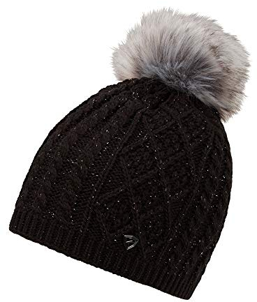 Ziener Damen ILLHORN Mütze | gestrickt, warm, Kunstfellbommel, Black, Usex