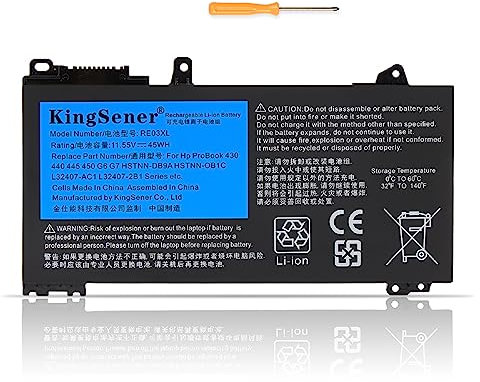 KingSener RE03XL Batterie pour HP ProBook 430 440 445 450 455 G6 ZHAN 66 Pro 13 14 G2 Series HSTNN-DB9A HSTNN-OB1C HSTNN-UB7R L32407-AC1 L32407-2B1 L32407-2C1 L32407-541 11.55V 45WH