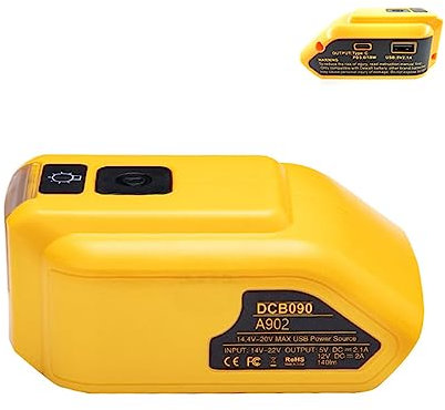 RGTTOTG DCB090 USB Power Source For Dewalt 20V Max 18V Battery Adapter Converter W/LED Light Woodworking Tools Lithium Battery DCB120, DCB121, DCB140, DCB18,DCB203,DCB200