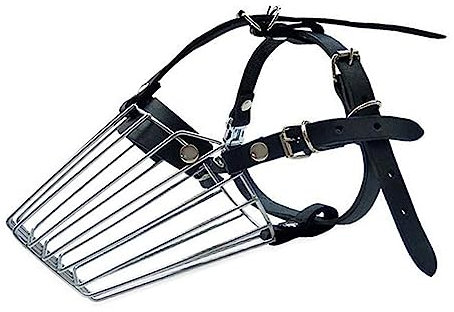JISADER Dogs Muzzle Cage Wire Basket Sturdy Fittings Adjustable PU Leather Leash Mouth Cover