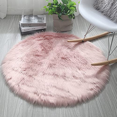 Treer Faux Lammfell Schaffell Teppich, Lammfellimitat Teppich Longhair Fell Optik Nachahmung Wolle Bettvorleger Kunstfell Dekofell Sofa Matte für Kinderzimmer (120cm,Rosa)