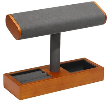 Uhrenständer mit 2 Fächern, mit Aufbewahrungsfach, Zubehör, Organizer, Schmuck-Organizer, Tischplatte, Schmuckturm für Uhren, Armbänder, Armreifen, Halsketten (grau)