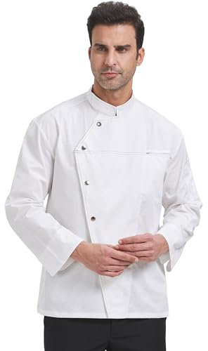 Nanxson Herren Kochjacke Arbeitsjacke Bäckerjacke Kurzarm Atmungsaktiv Mesh Küche Uniform Arbeitskleidung Langes Weiß XL