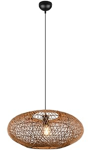 lightling Edda Pendelleuchte, 1-flammig, Ø 52 cm, höhenverstellbar bis max. 150 cm, schwarz matt Metall, Lampenschirm aus Sisal, exkl. 1 x E27, max: 40W