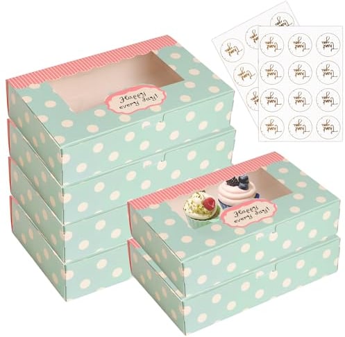 DesertBoy Geschenkbox mit Sichtfenster 6 Loch 12 Stück Cupcake Box Tortenkartons 21.7x13.7x5.2cm Kuchenkarton Cupcakes Boxen mit 2 Dankesaufklebern,Tortenschachtel für Cupcakes,Gebäckschachteln,Kekse