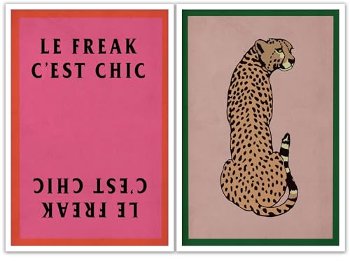NAVIWEEK Retro-Poster Le Freak C'Est Chic, Eclectic Pop-Musik, Albumcover, Songtext, Kunst, kräftiges Rot und Rosa, Disco-Tiere, Geparden-Druck, Zuhause, Schlafzimmer, Schlafsaal, Bar, Wanddekoration,