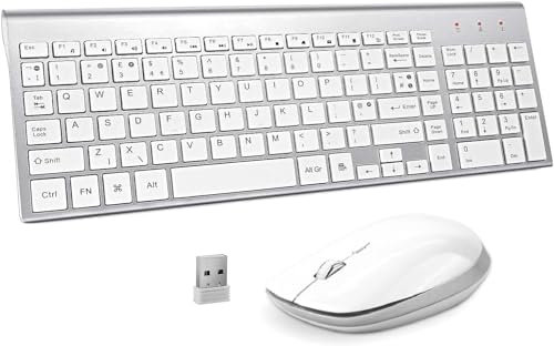 Wireless Keyboard and Mouse, GALENMORO QWERTY UK USB Ful-Size Stylish Slim Keyboard Silent Mouse Set for Windows PC/Laptop/Surface/Mac -Silver