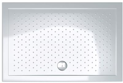 doporro Receveur de douche Lucia02 80 x 140 x 4 cm, plat, blanc, en acrylique, avec profil antidérapant et raccords DIN, convient également pour un montage au niveau du sol