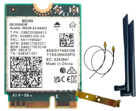WiFi 7 Karte für Intel BE200 Drahtlose Netzwerkkarte Bluetooth-kompatibel 5.4 WiFi BE200NGW NGFF Adapter 802.11AX 2.4G/5G/6GHz für Win10/11 PC (BE200 Karte + Externe Antenne)