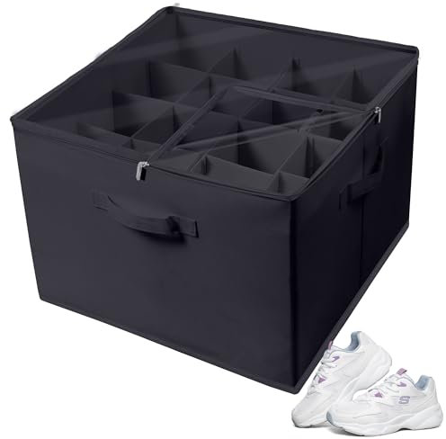 BASVII Organizador Zapatos Armario con 16 compartimentos - Cajas para Zapatos que Ahorra Espacio - Almacenamiento de Zapatos con Tapa de PVC y asas para un fácil cuidado y movilidad