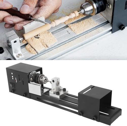 Mini Wood Lathe, Mini Lathe Beads Polisher Machine, Multifunction Polisher/Milling Cutter/Chuck, Bead Polishing Machine 110-240V, for DIY Woodworking