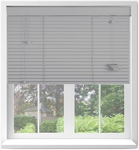 EV Dekor Grey Wooden Venetian Blinds With String Design, 50mm Slats, Bathroom, Kitchen, Door, Window Blinds – 120 X 150cm